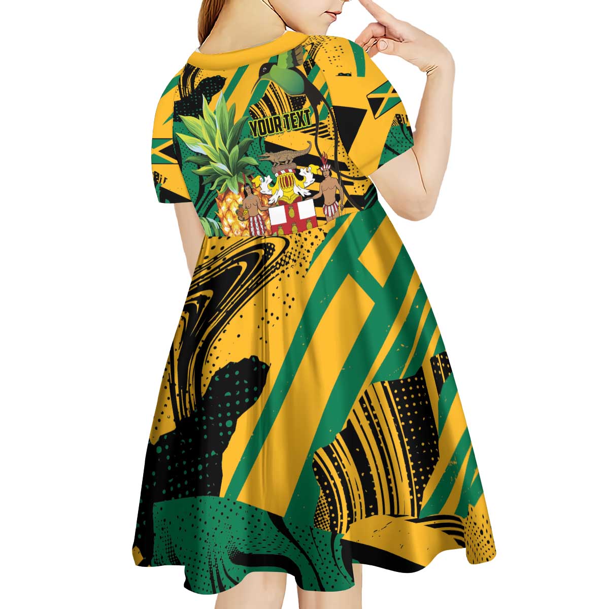 Personalized Jamaica Red-billed Streamertail Kid Short Sleeve Dress Pineapple Tropical Style - Wonder Print Shop