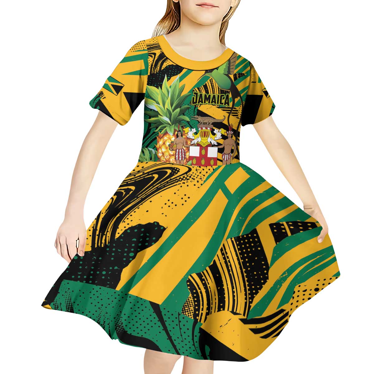 Personalized Jamaica Red-billed Streamertail Kid Short Sleeve Dress Pineapple Tropical Style - Wonder Print Shop