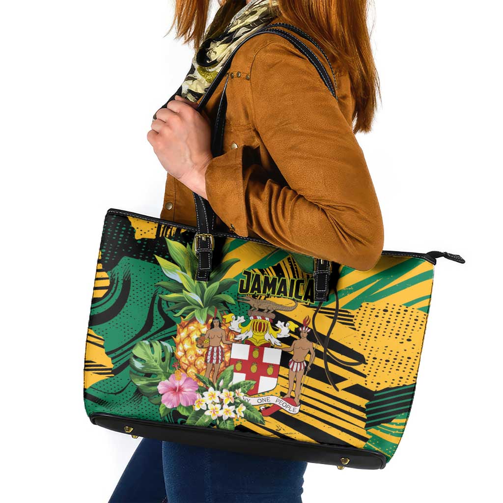 Jamaica Red-billed Streamertail Leather Tote Bag Pineapple Tropical Style - Wonder Print Shop
