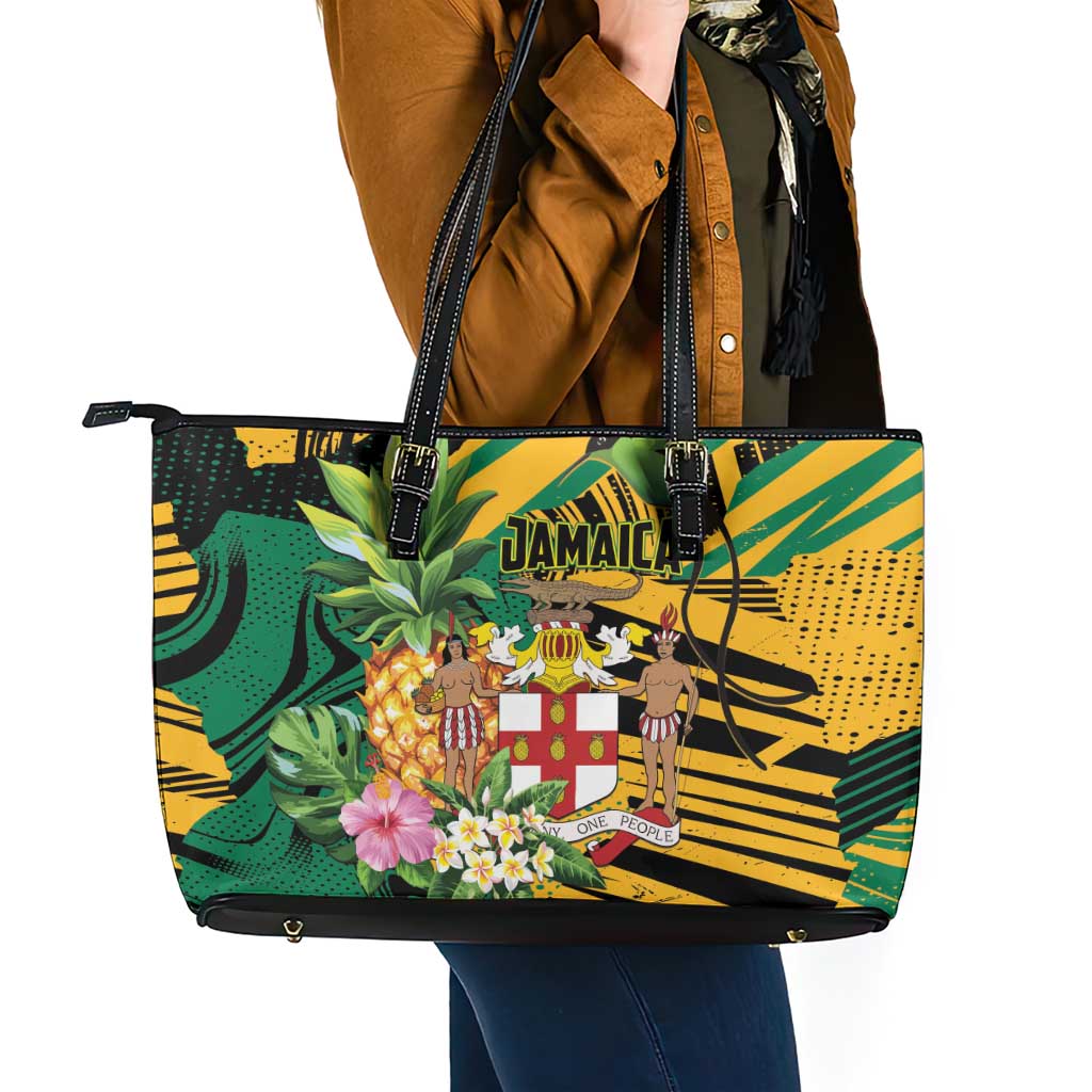 Jamaica Red-billed Streamertail Leather Tote Bag Pineapple Tropical Style - Wonder Print Shop