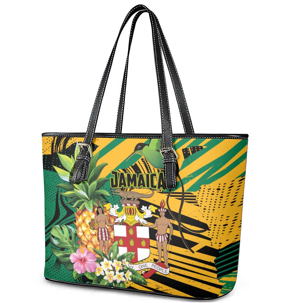 Jamaica Red-billed Streamertail Leather Tote Bag Pineapple Tropical Style - Wonder Print Shop