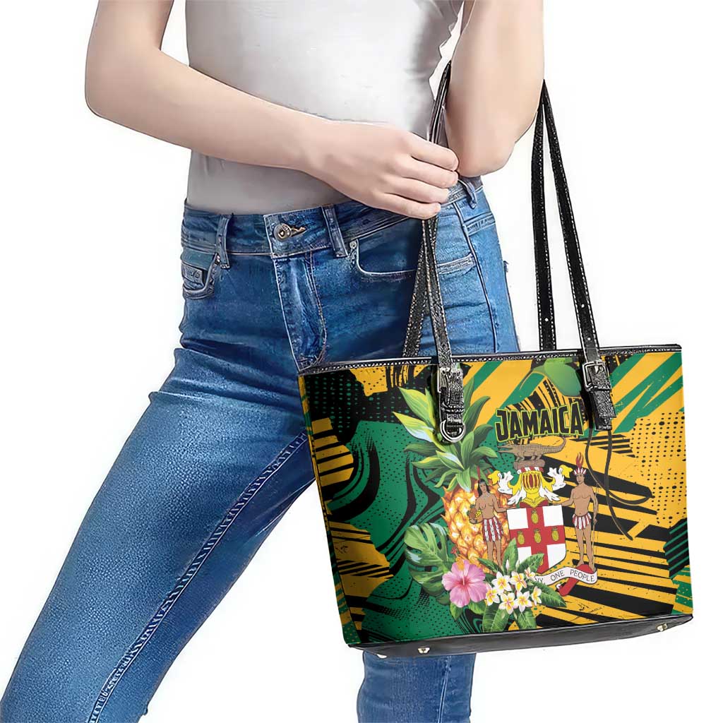 Jamaica Red-billed Streamertail Leather Tote Bag Pineapple Tropical Style - Wonder Print Shop