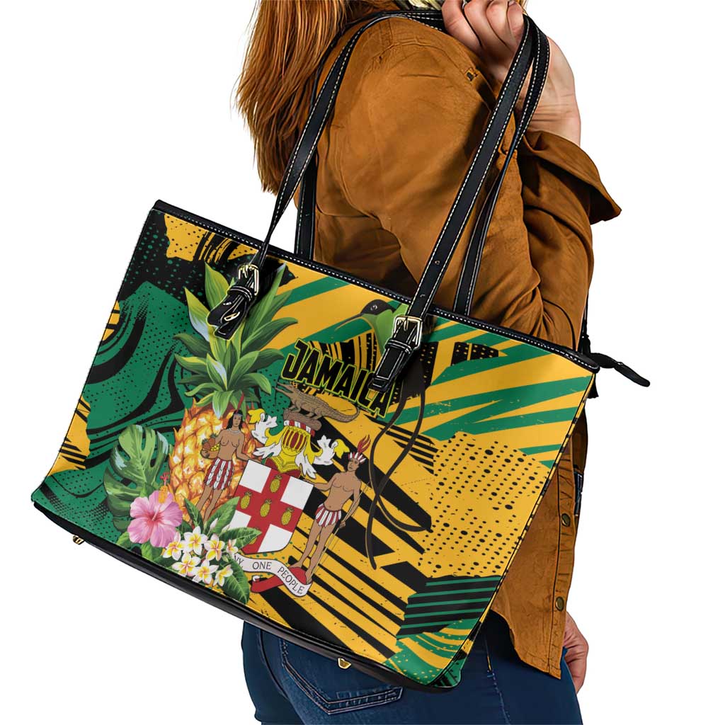 Jamaica Red-billed Streamertail Leather Tote Bag Pineapple Tropical Style - Wonder Print Shop