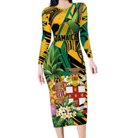 Personalized Jamaica Red-billed Streamertail Long Sleeve Bodycon Dress Pineapple Tropical Style - Wonder Print Shop