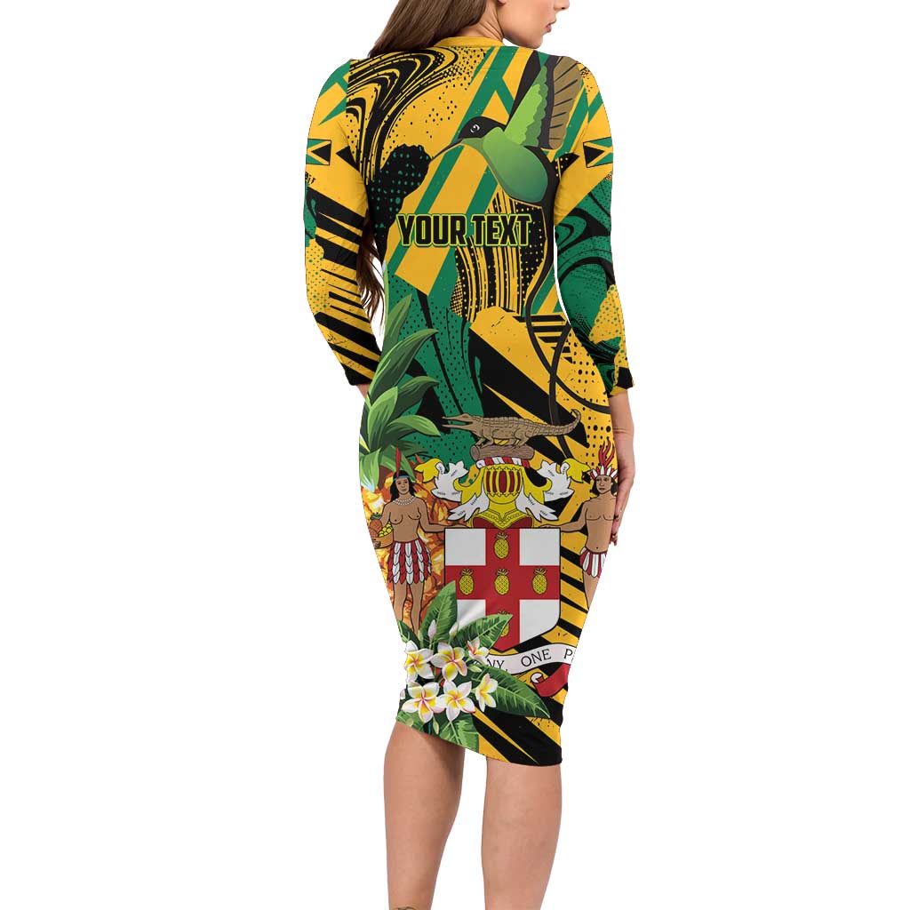 Personalized Jamaica Red-billed Streamertail Long Sleeve Bodycon Dress Pineapple Tropical Style - Wonder Print Shop