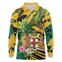 Personalized Jamaica Red-billed Streamertail Long Sleeve Polo Shirt Pineapple Tropical Style - Wonder Print Shop