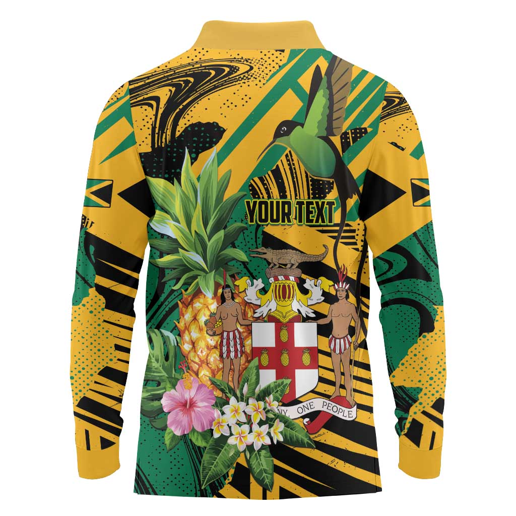 Personalized Jamaica Red-billed Streamertail Long Sleeve Polo Shirt Pineapple Tropical Style - Wonder Print Shop