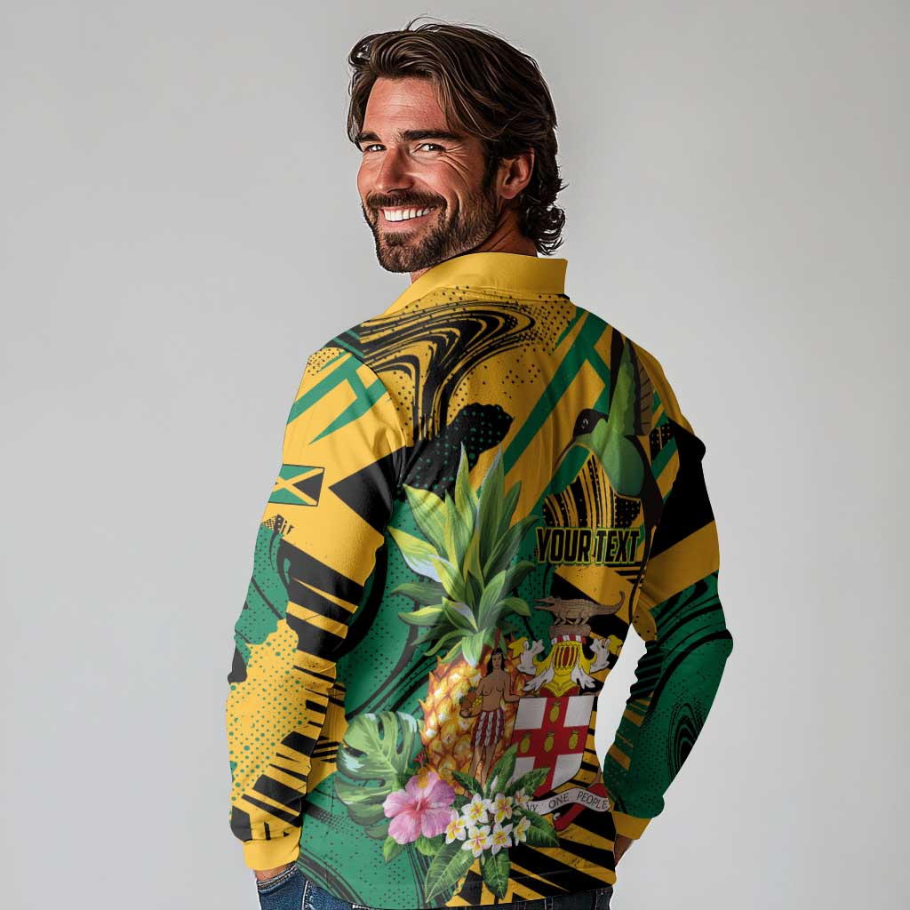 Personalized Jamaica Red-billed Streamertail Long Sleeve Polo Shirt Pineapple Tropical Style - Wonder Print Shop