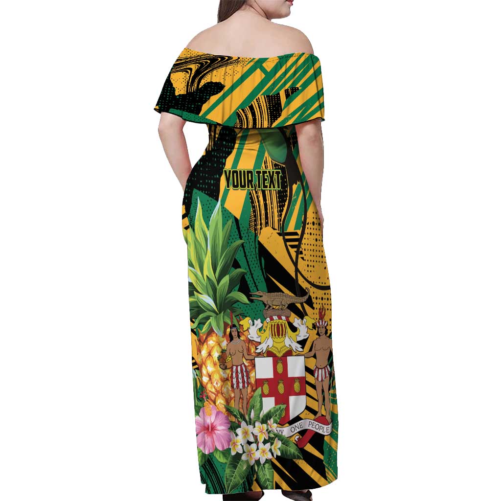Personalized Jamaica Red-billed Streamertail Off Shoulder Maxi Dress Pineapple Tropical Style - Wonder Print Shop