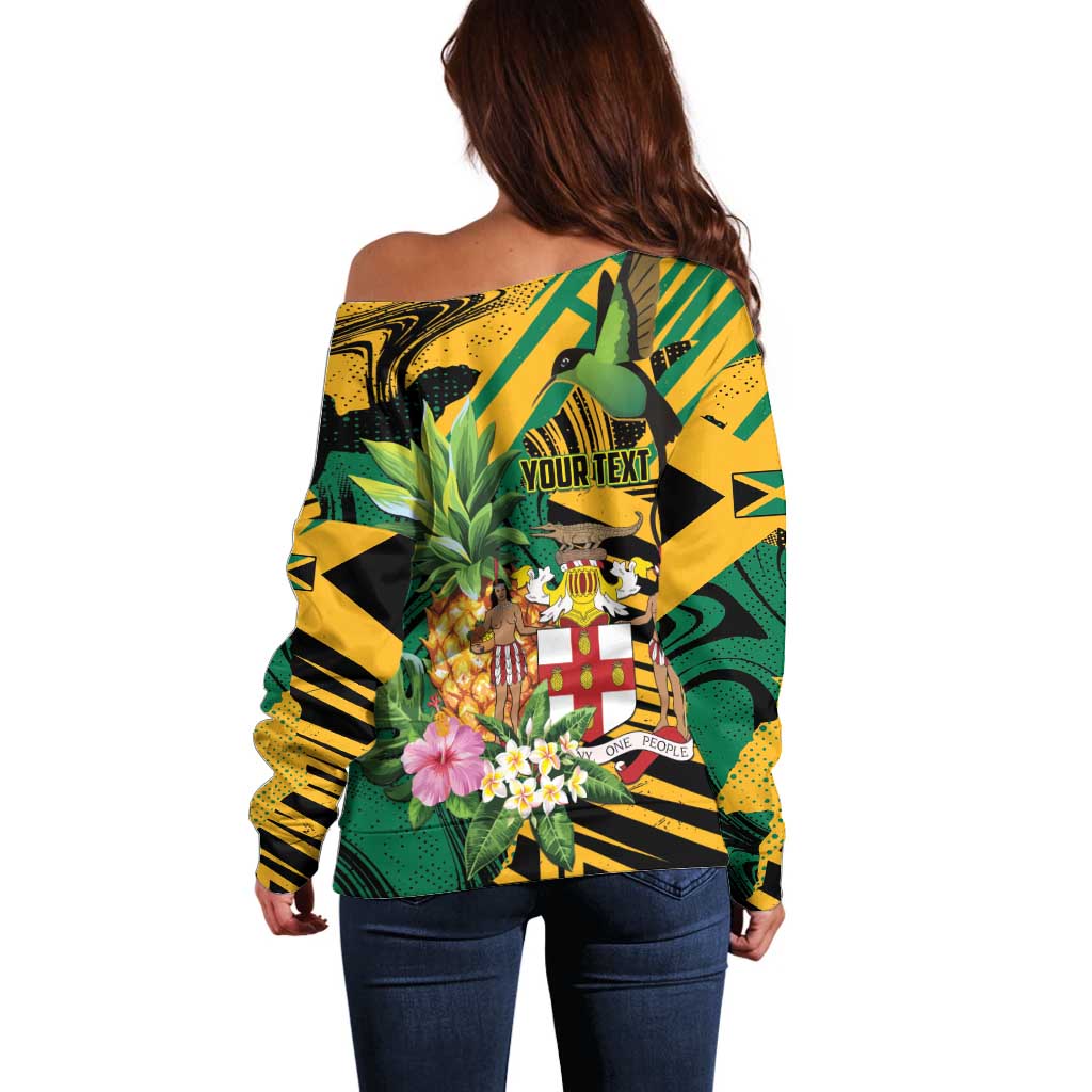 Personalized Jamaica Red-billed Streamertail Off Shoulder Sweater Pineapple Tropical Style - Wonder Print Shop