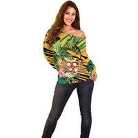 Personalized Jamaica Red-billed Streamertail Off Shoulder Sweater Pineapple Tropical Style - Wonder Print Shop