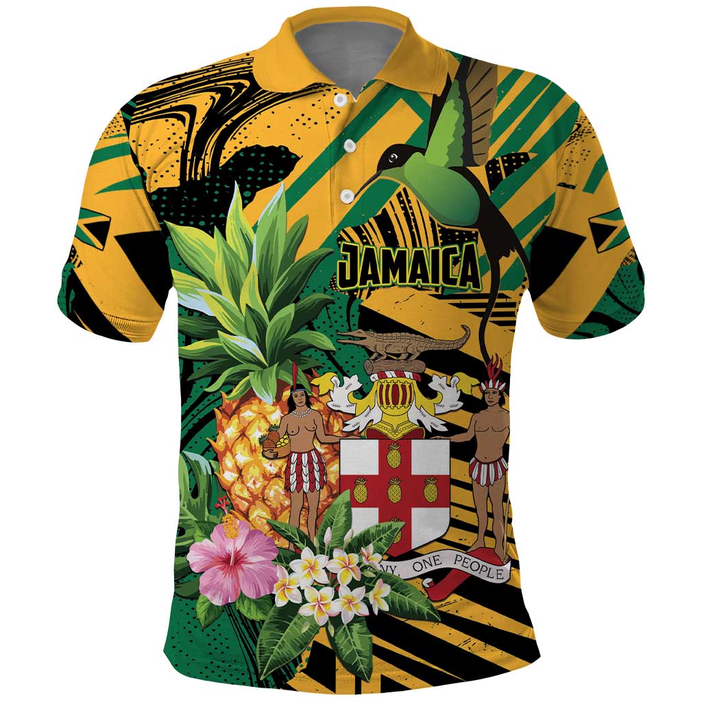 Personalized Jamaica Red-billed Streamertail Polo Shirt Pineapple Tropical Style - Wonder Print Shop