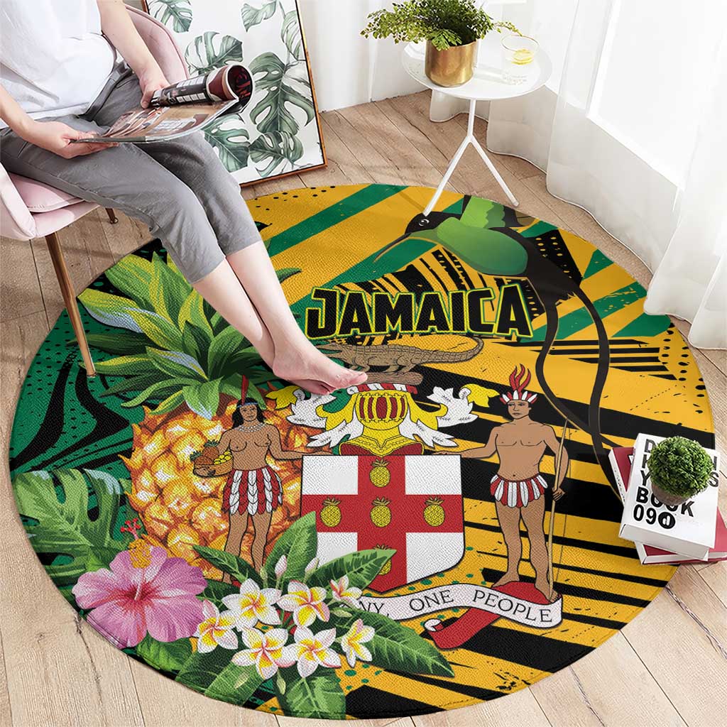 Jamaica Red-billed Streamertail Round Carpet Pineapple Tropical Style - Wonder Print Shop