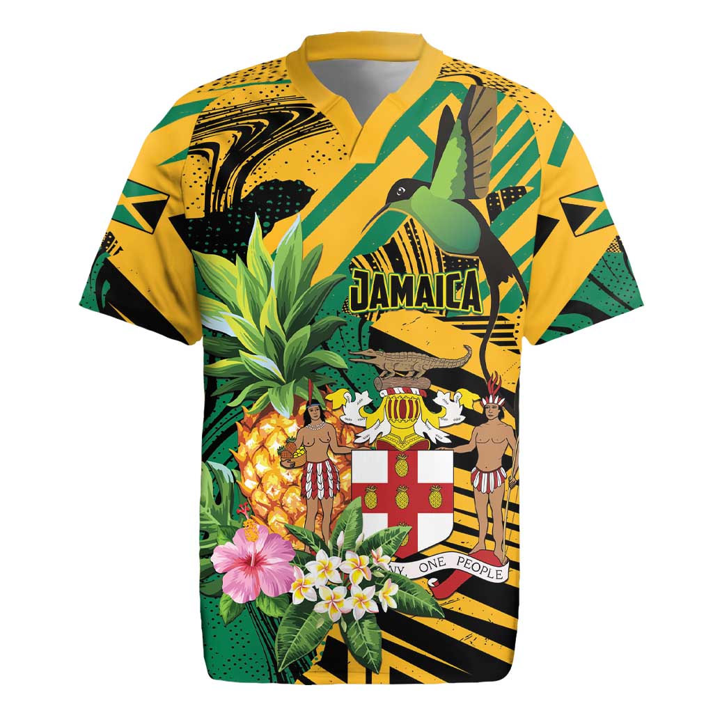 Personalized Jamaica Red-billed Streamertail Rugby Jersey Pineapple Tropical Style - Wonder Print Shop