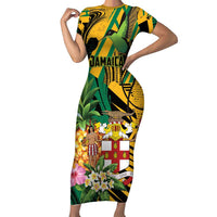 Personalized Jamaica Red-billed Streamertail Short Sleeve Bodycon Dress Pineapple Tropical Style - Wonder Print Shop