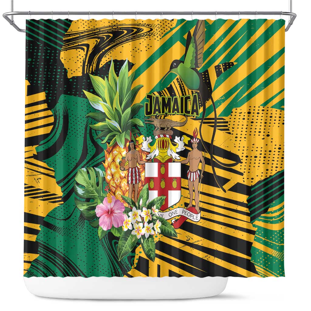 Jamaica Red-billed Streamertail Shower Curtain Pineapple Tropical Style - Wonder Print Shop