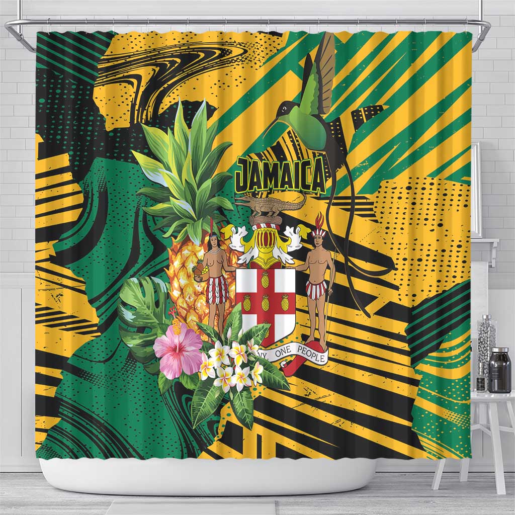 Jamaica Red-billed Streamertail Shower Curtain Pineapple Tropical Style - Wonder Print Shop
