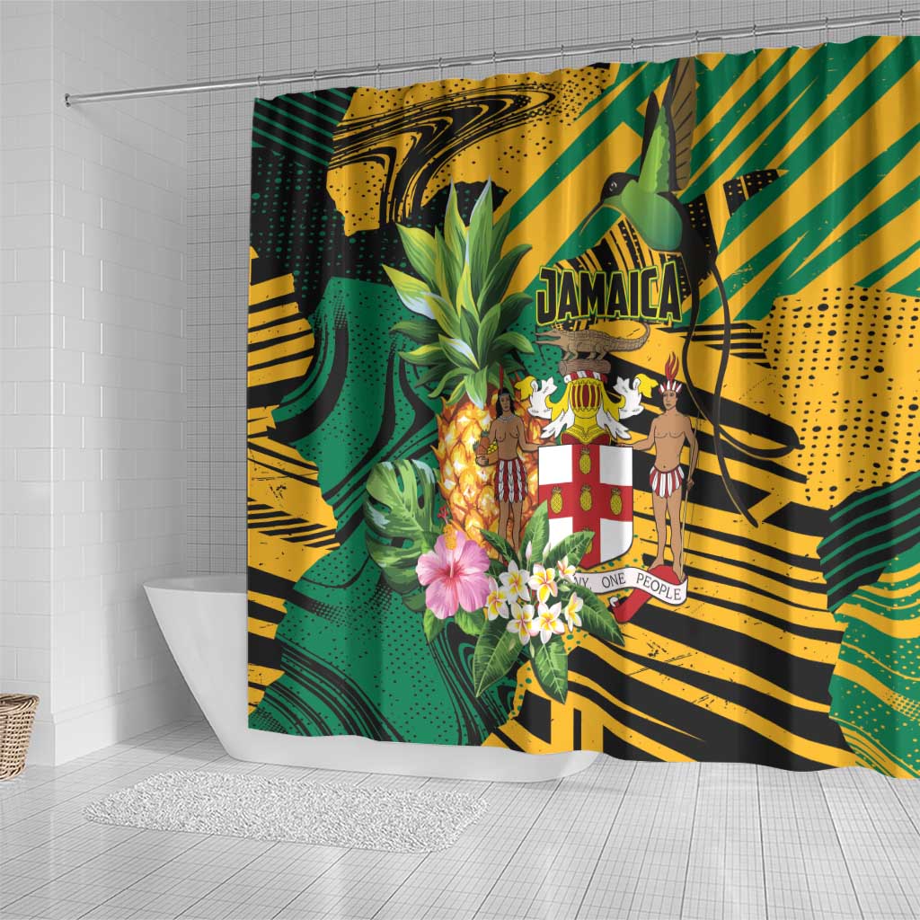 Jamaica Red-billed Streamertail Shower Curtain Pineapple Tropical Style - Wonder Print Shop