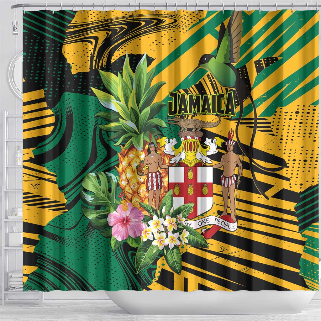 Jamaica Red-billed Streamertail Shower Curtain Pineapple Tropical Style - Wonder Print Shop