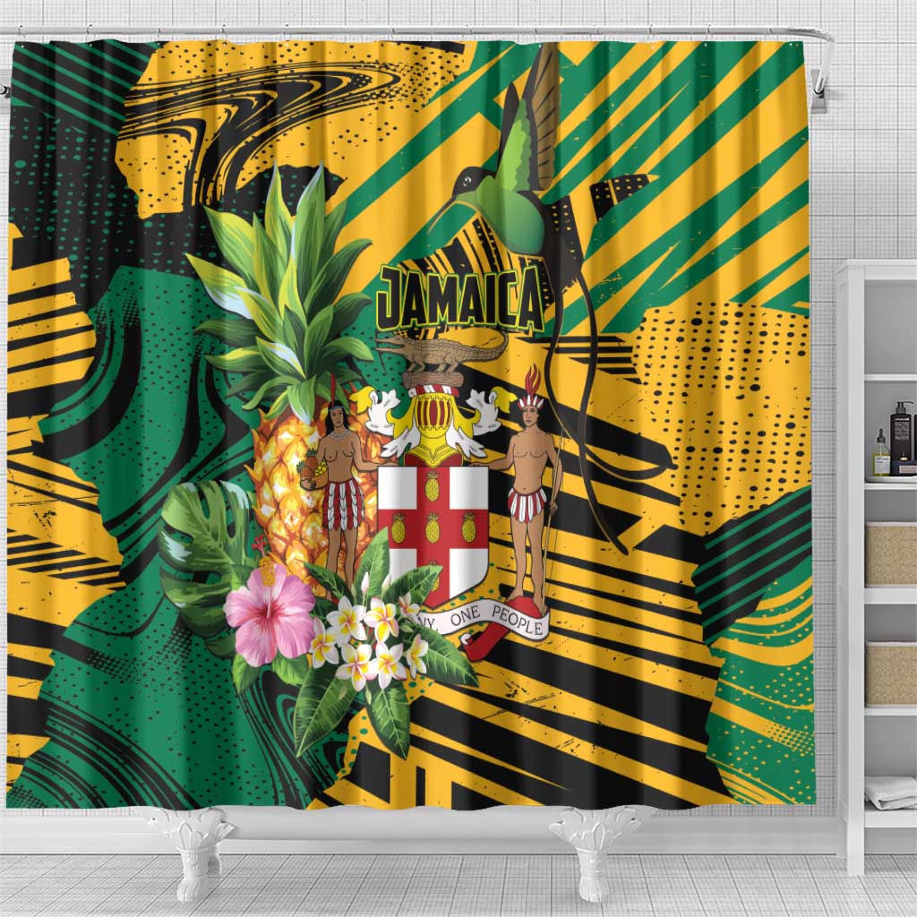 Jamaica Red-billed Streamertail Shower Curtain Pineapple Tropical Style - Wonder Print Shop