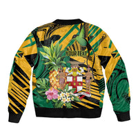 Personalized Jamaica Red-billed Streamertail Sleeve Zip Bomber Jacket Pineapple Tropical Style - Wonder Print Shop
