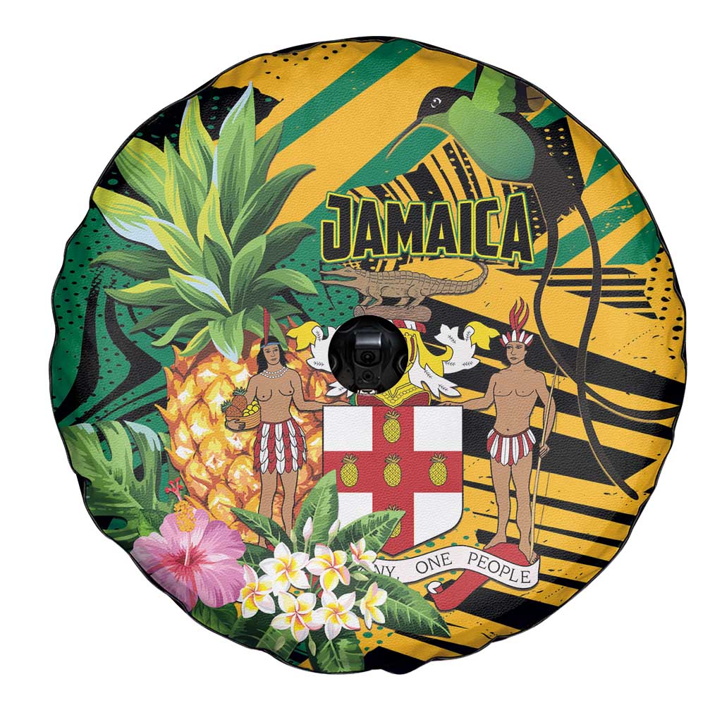 Jamaica Red-billed Streamertail Spare Tire Cover Pineapple Tropical Style - Wonder Print Shop