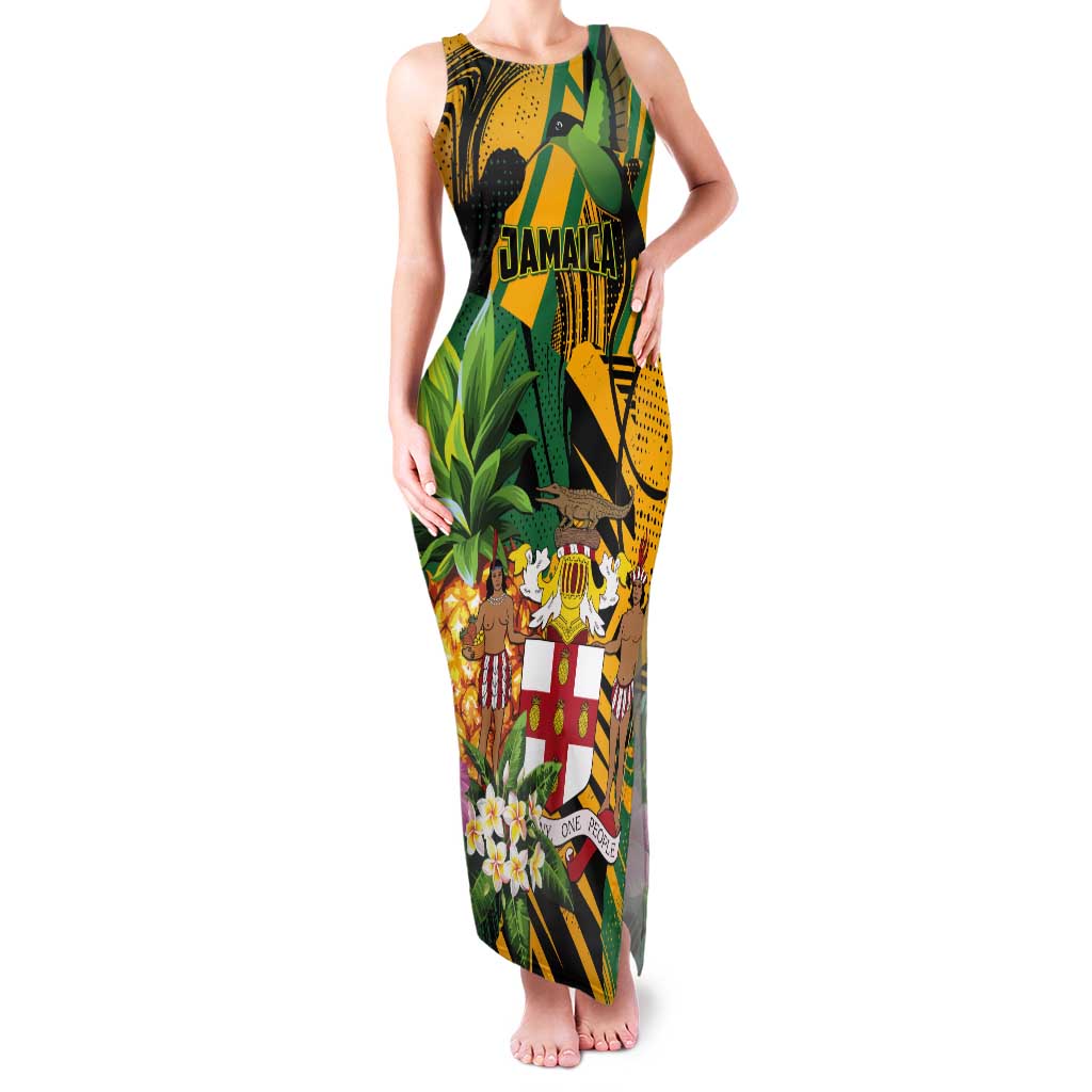 Personalized Jamaica Red-billed Streamertail Tank Maxi Dress Pineapple Tropical Style - Wonder Print Shop