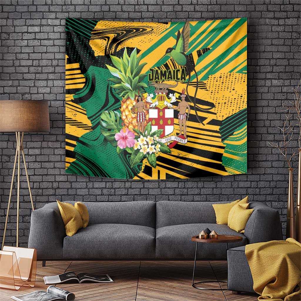 Jamaica Red-billed Streamertail Tapestry Pineapple Tropical Style - Wonder Print Shop