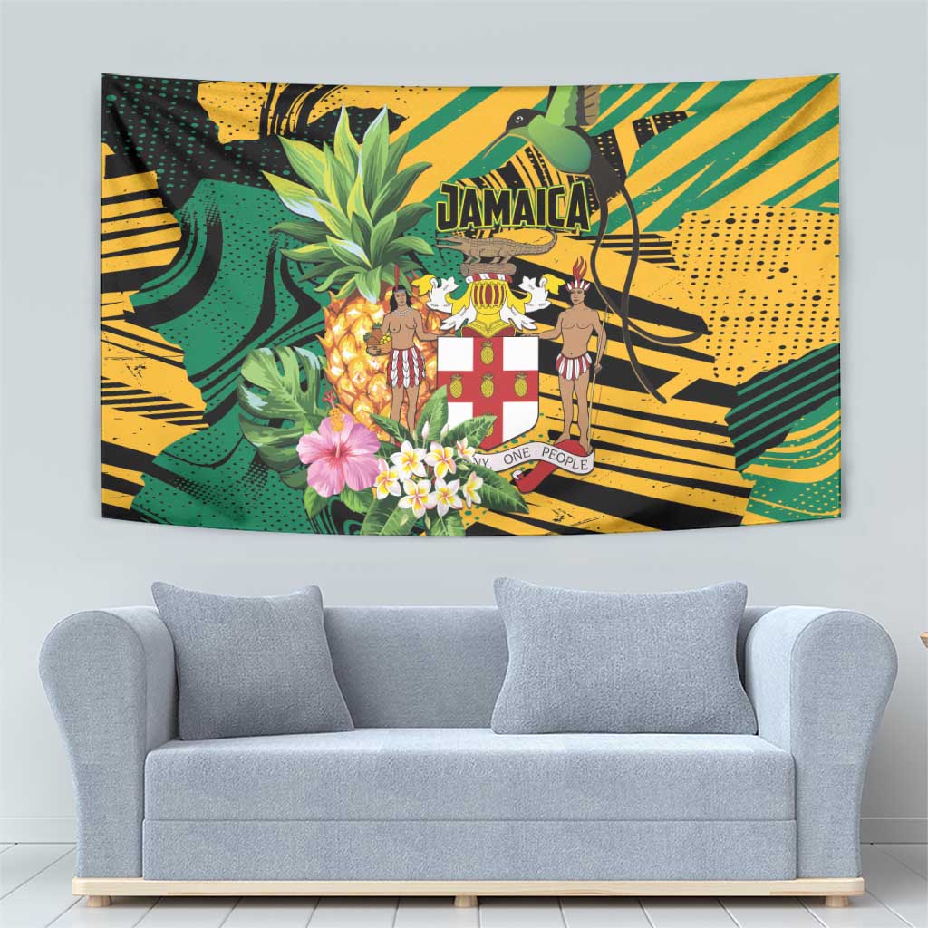 Jamaica Red-billed Streamertail Tapestry Pineapple Tropical Style - Wonder Print Shop