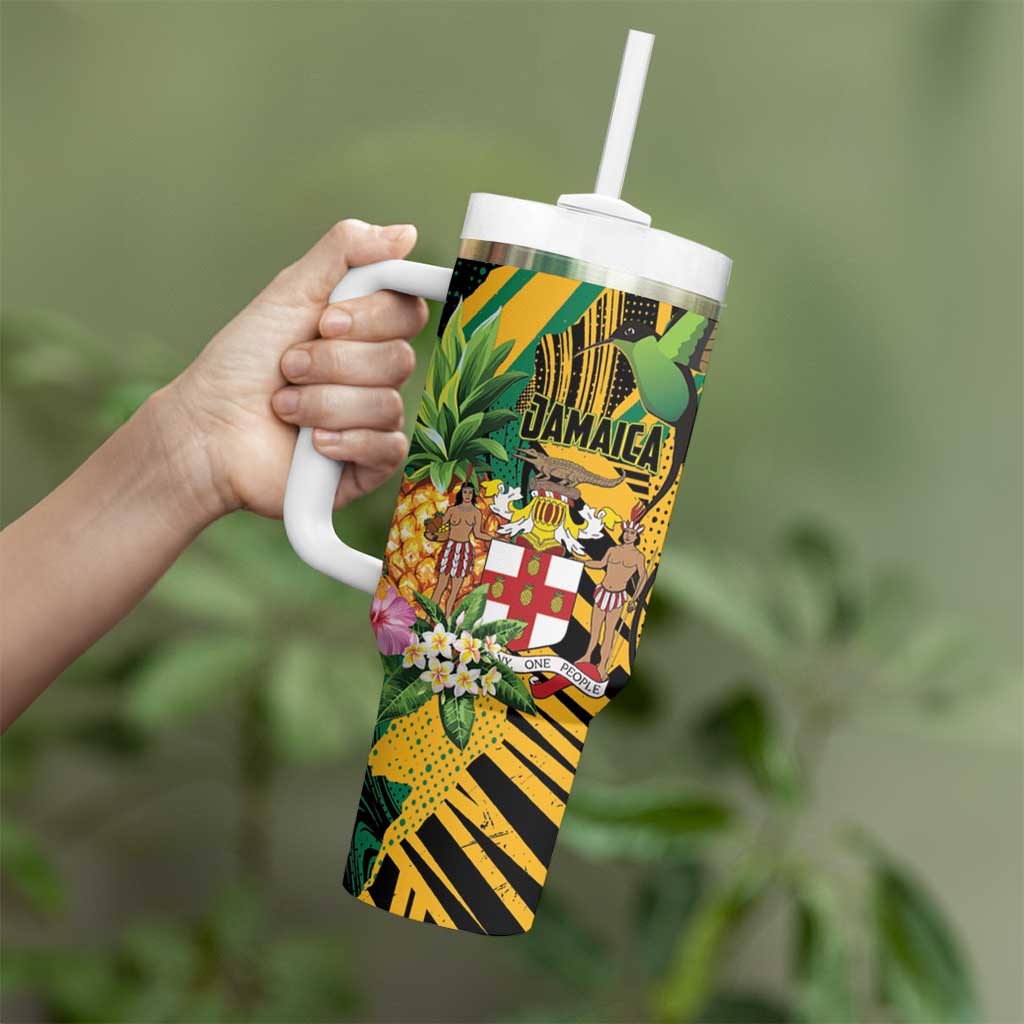 Personalized Jamaica Red-billed Streamertail Tumbler With Handle Pineapple Tropical Style - Wonder Print Shop