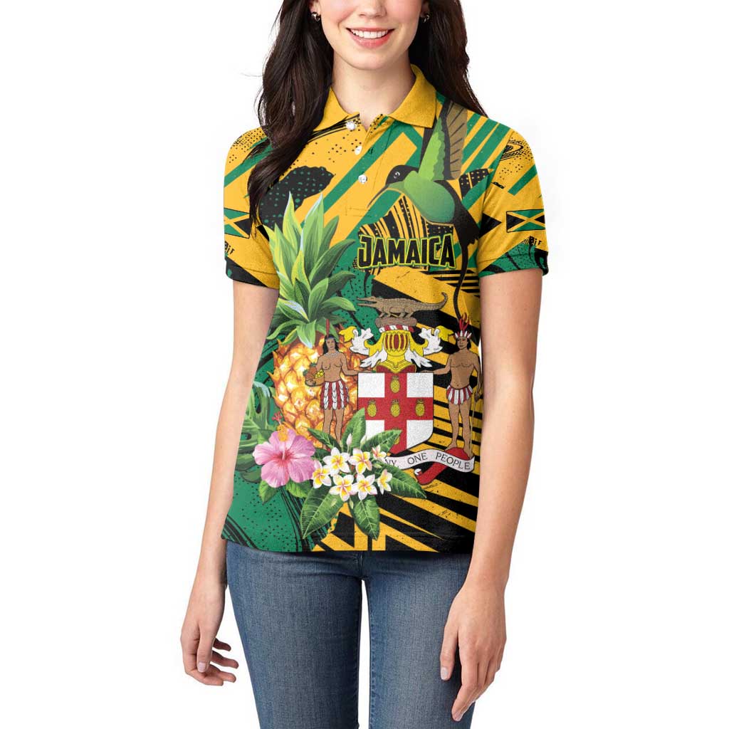 Personalized Jamaica Red-billed Streamertail Women Polo Shirt Pineapple Tropical Style - Wonder Print Shop