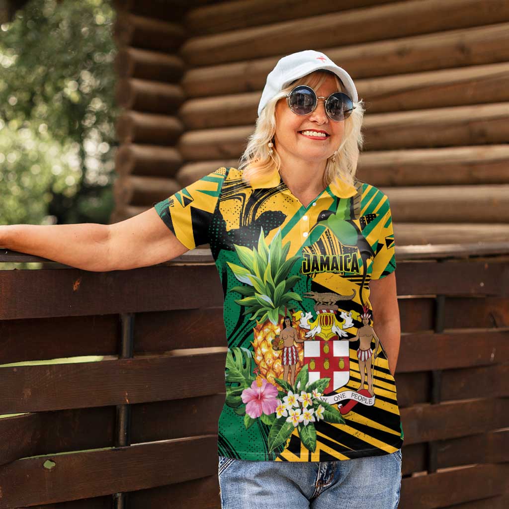 Personalized Jamaica Red-billed Streamertail Women Polo Shirt Pineapple Tropical Style - Wonder Print Shop