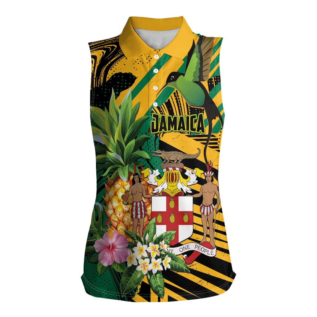 Personalized Jamaica Red-billed Streamertail Women Sleeveless Polo Shirt Pineapple Tropical Style - Wonder Print Shop