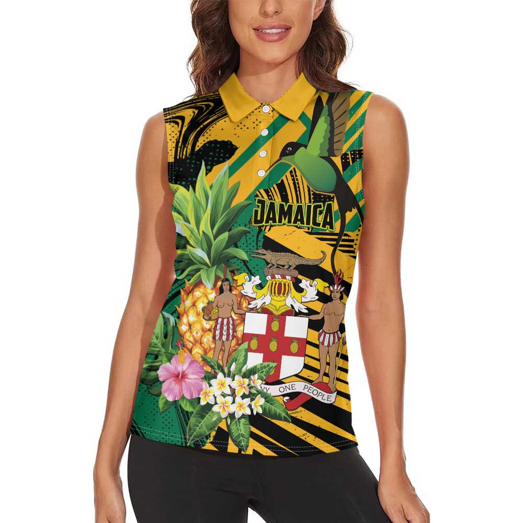 Personalized Jamaica Red-billed Streamertail Women Sleeveless Polo Shirt Pineapple Tropical Style - Wonder Print Shop