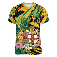 Personalized Jamaica Red-billed Streamertail Women V-Neck T-Shirt Pineapple Tropical Style - Wonder Print Shop
