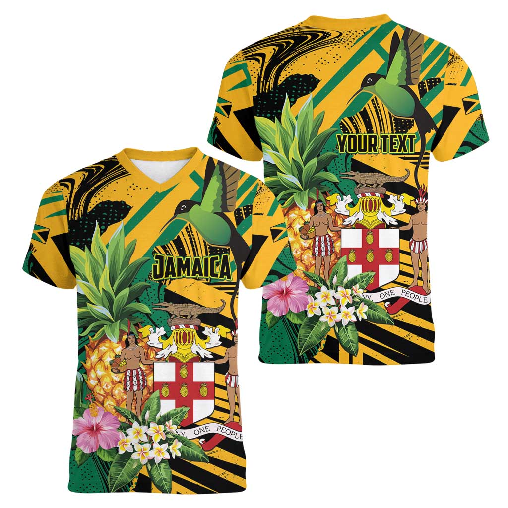 Personalized Jamaica Red-billed Streamertail Women V-Neck T-Shirt Pineapple Tropical Style - Wonder Print Shop