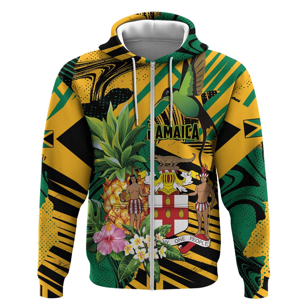 Personalized Jamaica Red-billed Streamertail Zip Hoodie Pineapple Tropical Style - Wonder Print Shop
