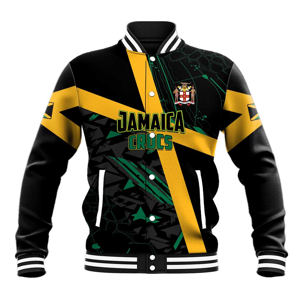 Custom Rugby Jamaica Crocs Baseball Jacket Cool Runnings on Grass - Wonder Print Shop