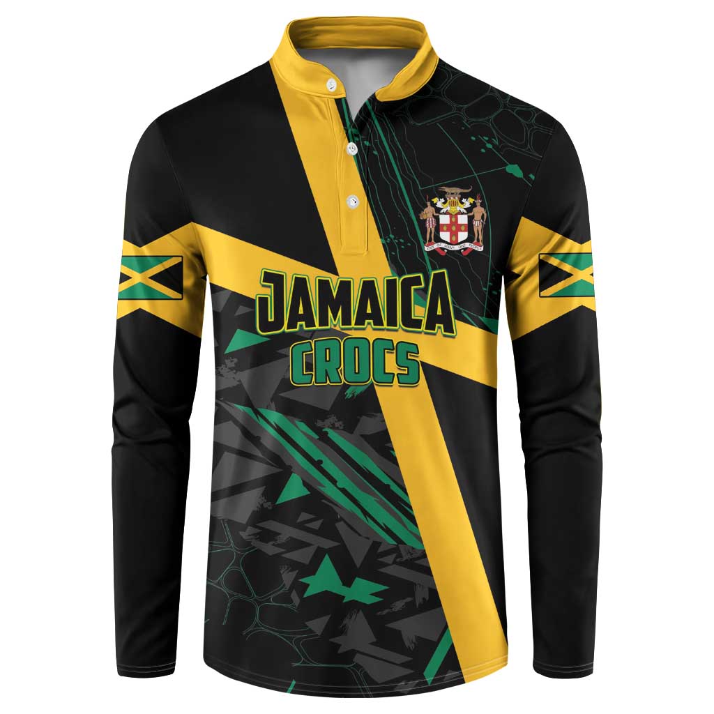 Custom Rugby Jamaica Crocs Button Sweatshirt Cool Runnings on Grass - Wonder Print Shop