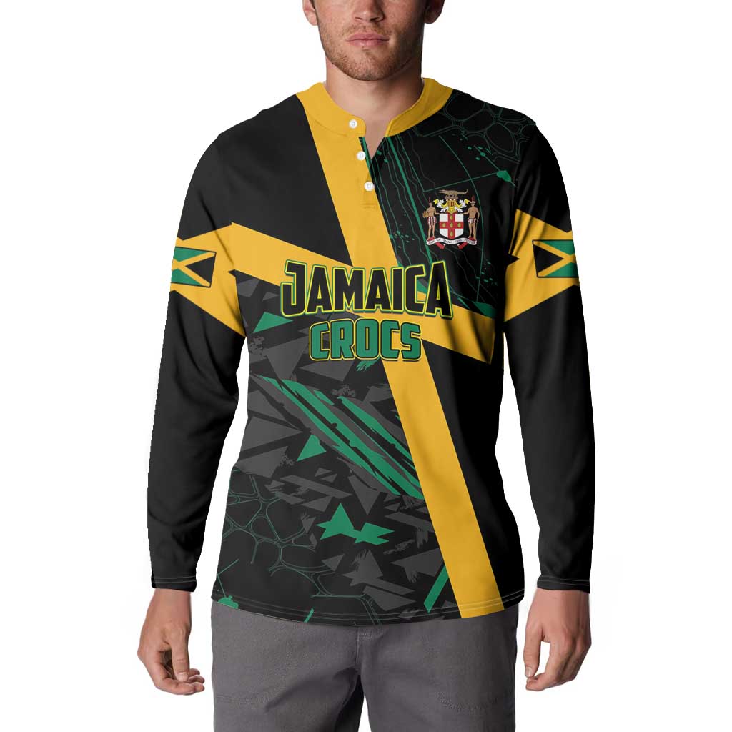 Custom Rugby Jamaica Crocs Button Sweatshirt Cool Runnings on Grass - Wonder Print Shop