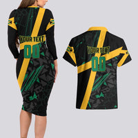 Custom Rugby Jamaica Crocs Couples Matching Long Sleeve Bodycon Dress and Hawaiian Shirt Cool Runnings on Grass - Wonder Print Shop