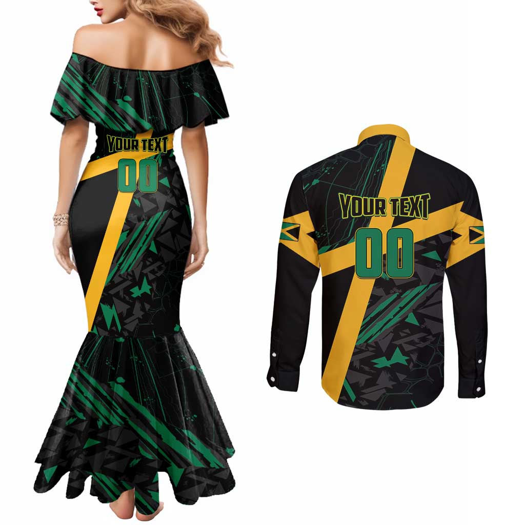 Custom Rugby Jamaica Crocs Couples Matching Mermaid Dress and Long Sleeve Button Shirt Cool Runnings on Grass - Wonder Print Shop