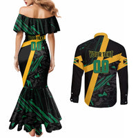 Custom Rugby Jamaica Crocs Couples Matching Mermaid Dress and Long Sleeve Button Shirt Cool Runnings on Grass - Wonder Print Shop