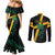 Custom Rugby Jamaica Crocs Couples Matching Mermaid Dress and Long Sleeve Button Shirt Cool Runnings on Grass - Wonder Print Shop