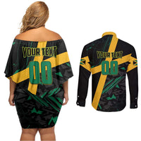 Custom Rugby Jamaica Crocs Couples Matching Off Shoulder Short Dress and Long Sleeve Button Shirt Cool Runnings on Grass - Wonder Print Shop