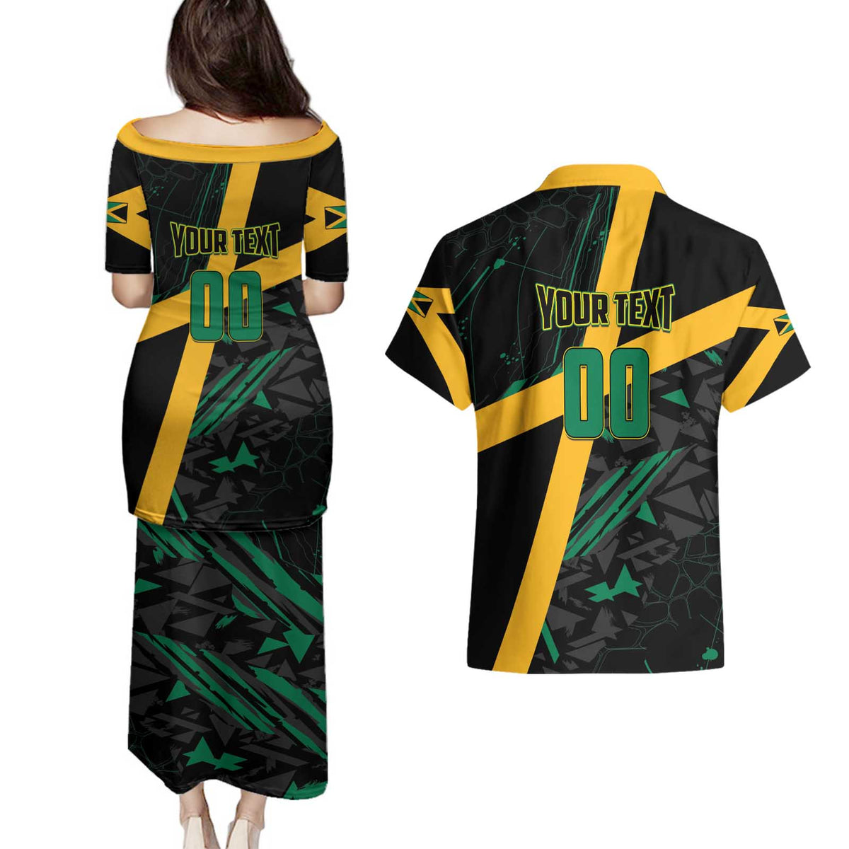 Custom Rugby Jamaica Crocs Couples Matching Puletasi and Hawaiian Shirt Cool Runnings on Grass - Wonder Print Shop