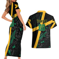 Custom Rugby Jamaica Crocs Couples Matching Short Sleeve Bodycon Dress and Hawaiian Shirt Cool Runnings on Grass - Wonder Print Shop