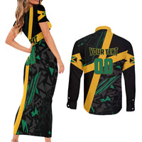 Custom Rugby Jamaica Crocs Couples Matching Short Sleeve Bodycon Dress and Long Sleeve Button Shirt Cool Runnings on Grass - Wonder Print Shop
