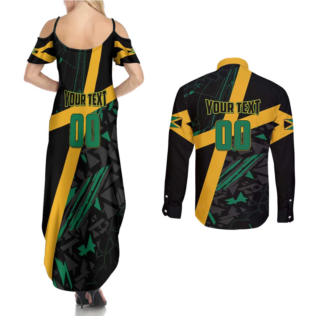Custom Rugby Jamaica Crocs Couples Matching Summer Maxi Dress and Long Sleeve Button Shirt Cool Runnings on Grass - Wonder Print Shop