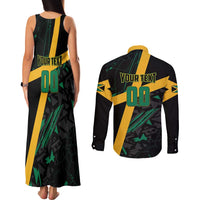 Custom Rugby Jamaica Crocs Couples Matching Tank Maxi Dress and Long Sleeve Button Shirt Cool Runnings on Grass - Wonder Print Shop